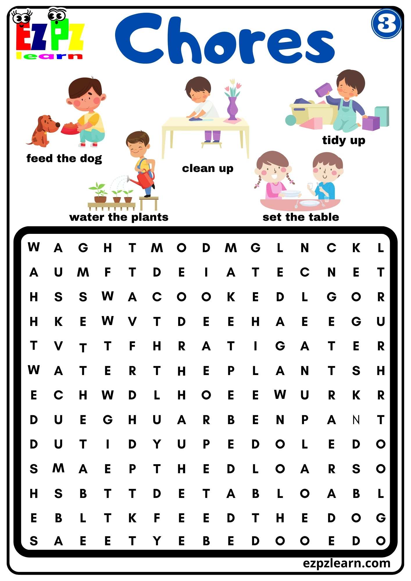 Household Chores Word Search Worksheet For ESL And K5 Students PDF 